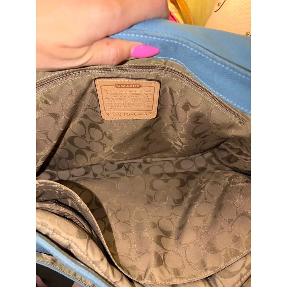 Coach Leatherware Est 1941 Blue Canvas Messenger Crossbody Bag Tan Trim